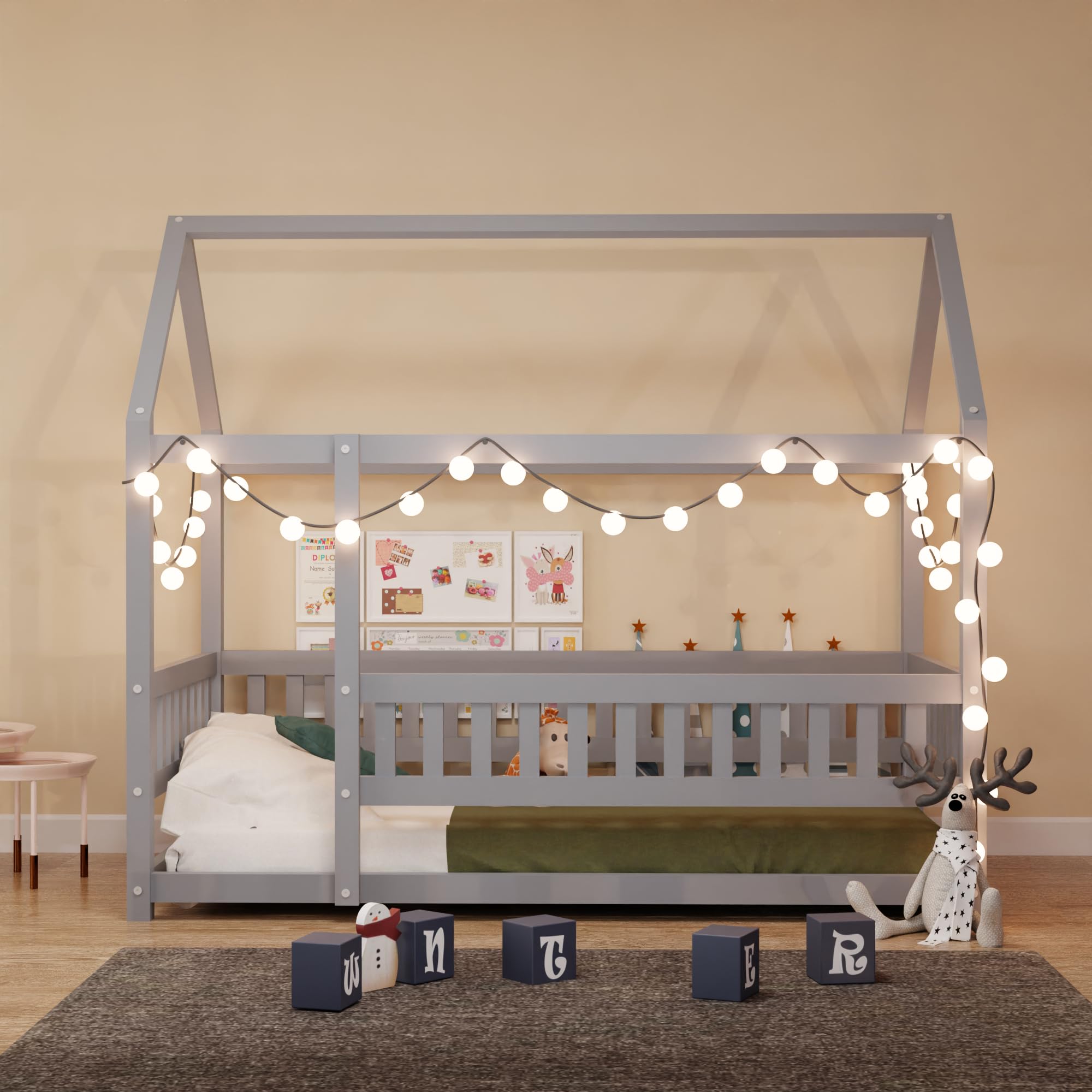 House Floor Bed Twin Size, Wood Montessori Floor Bed