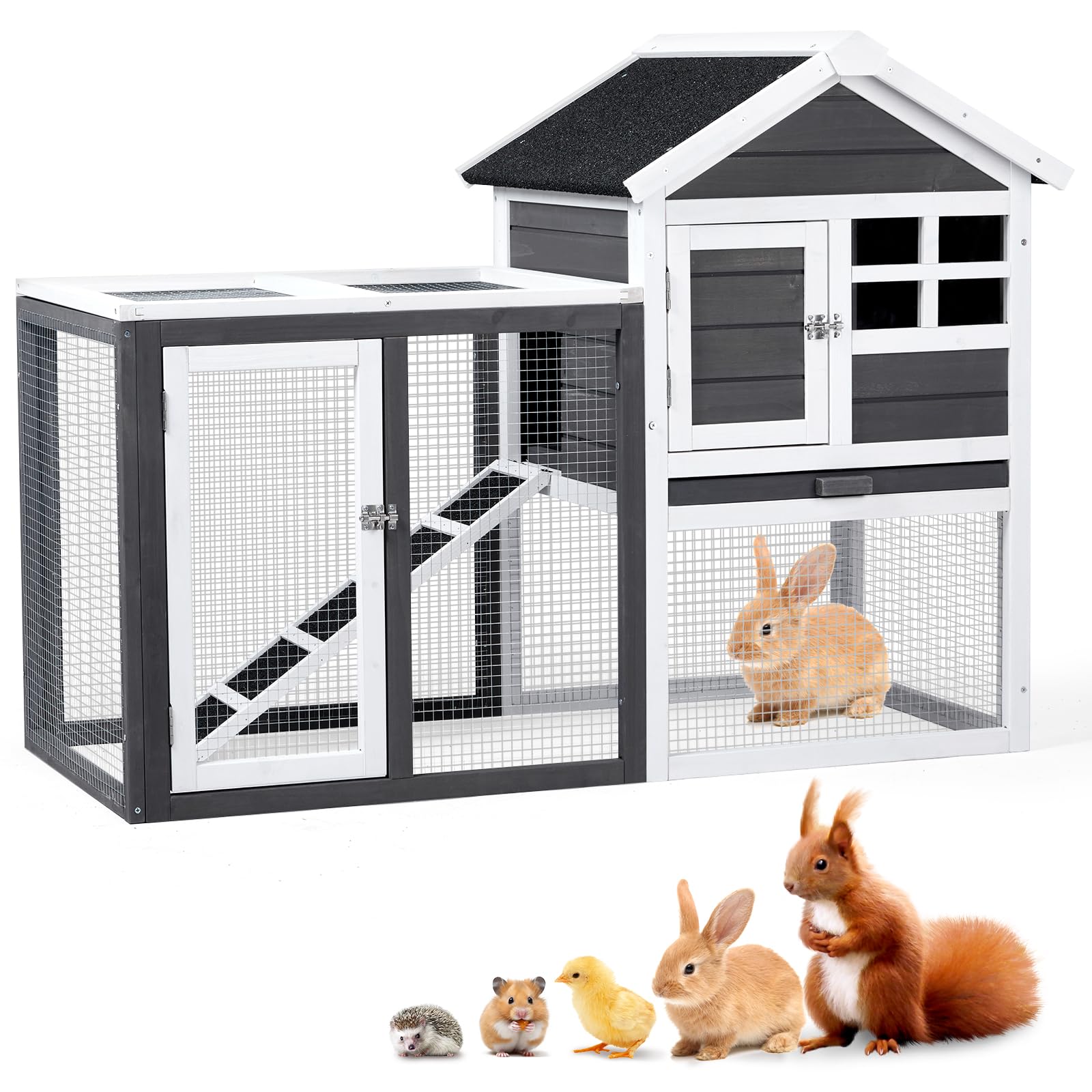 Rabbit Hutch, Small Wood Chicken Coop, 48" Guinea Pig Cage w/Pull-Out Tray