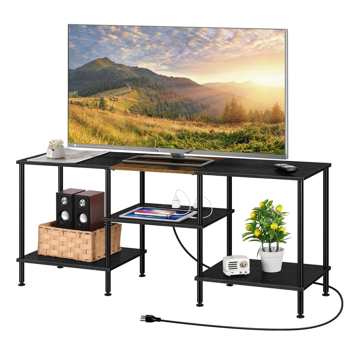 Black Bedroom TV Stand with Storage Cabinet up to 50 inch TV