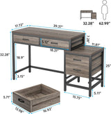 Computer Desk with 5 Drawers, Home Office Desks with Reversible Drawer Cabinet Printer