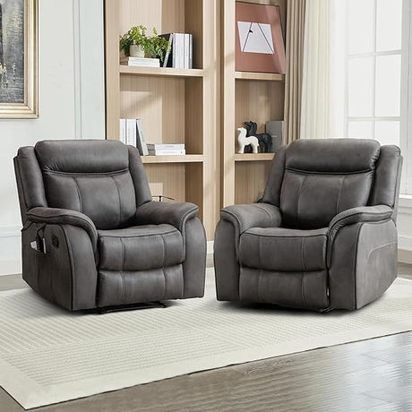 Leather Massage Recliner Chair with Heat Vibration and Overstuffed Arm