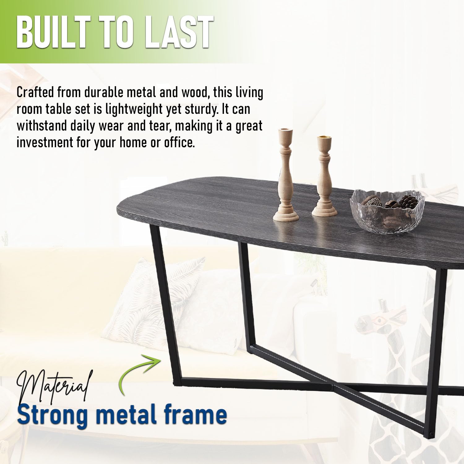 - 3 Piece Modern Occasional Table Set - Includes Coffee Table and 2 End Side Tables