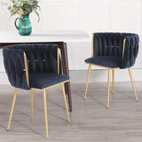 Velvet Dining Chairs Set of 2, Accent Chairs with Gold Metal Legs, Woven Upholstered