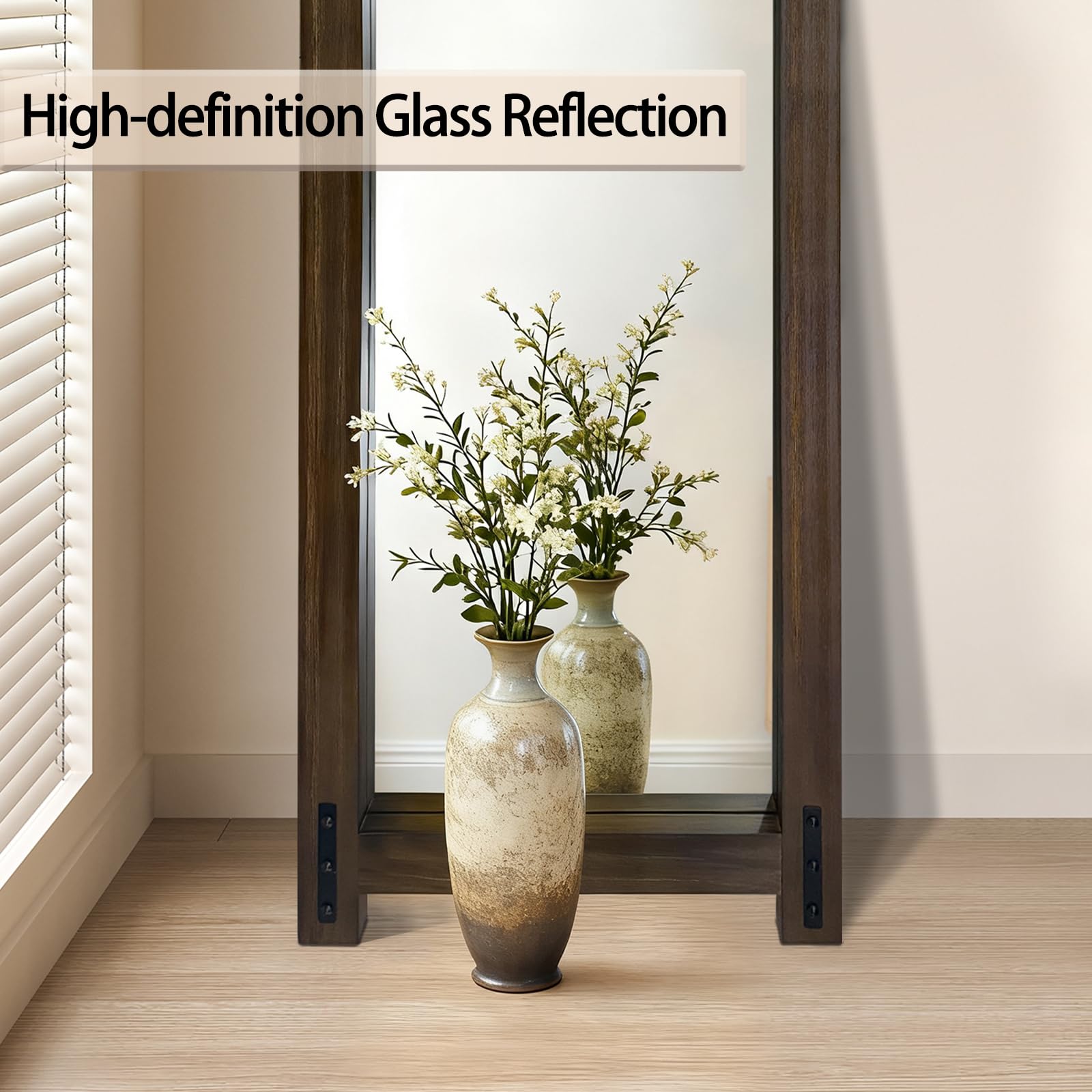 Full Length Mirror with Wood Frame 60x21 - Standing Floor & Wall Mounted