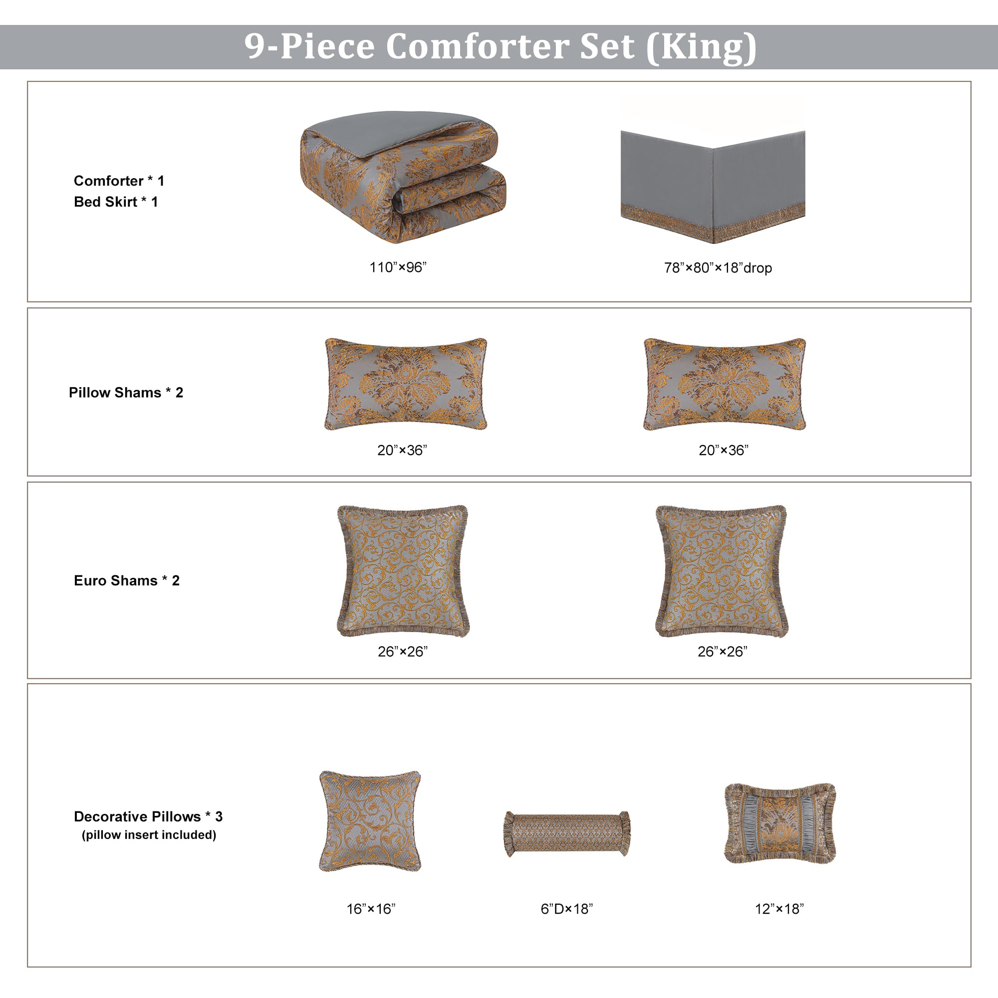 9-Piece King Comforter Set - European Jacquard Bedding with Shams & Bedskirt