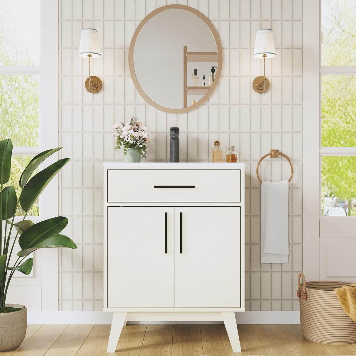 24.5" Bathroom Vanity with Sink Combo, Mid-Century Modern Small Single Bathroom