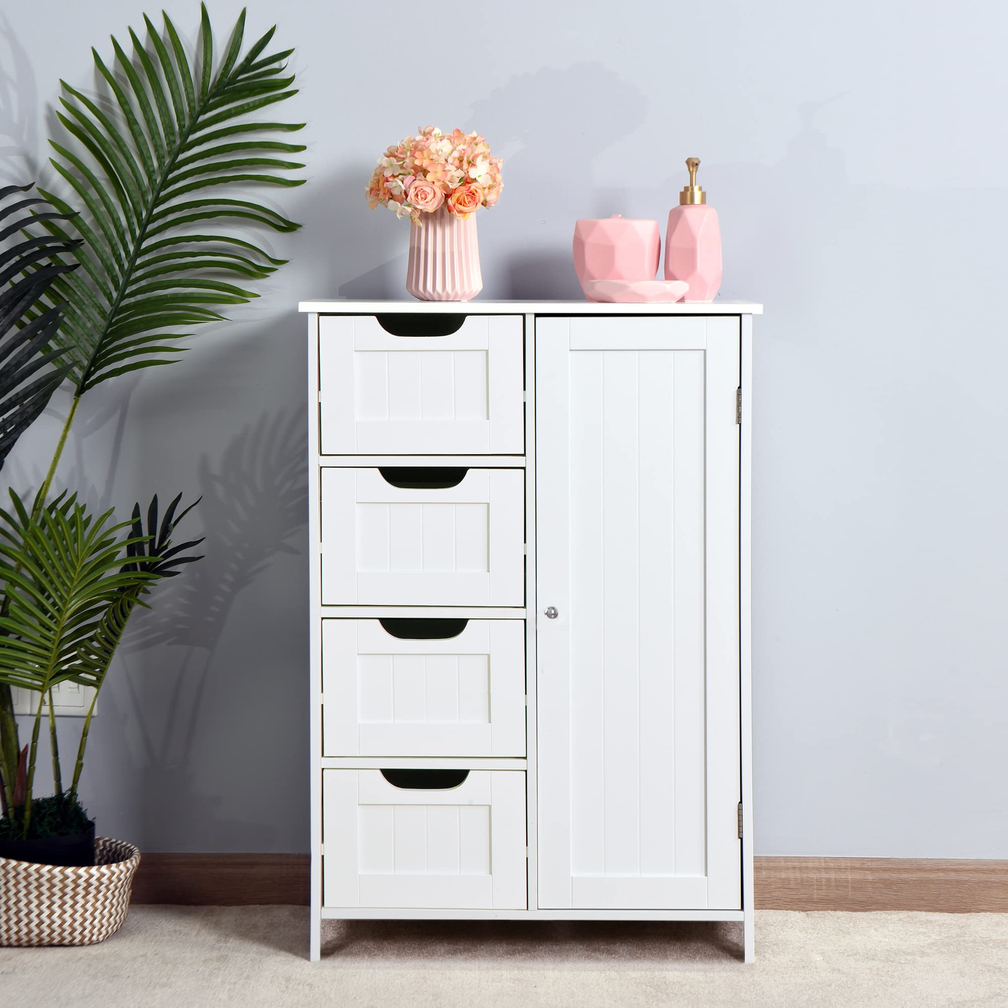 Wooden Bathroom Floor Cabinet, Side Storage Organizer Cabinet