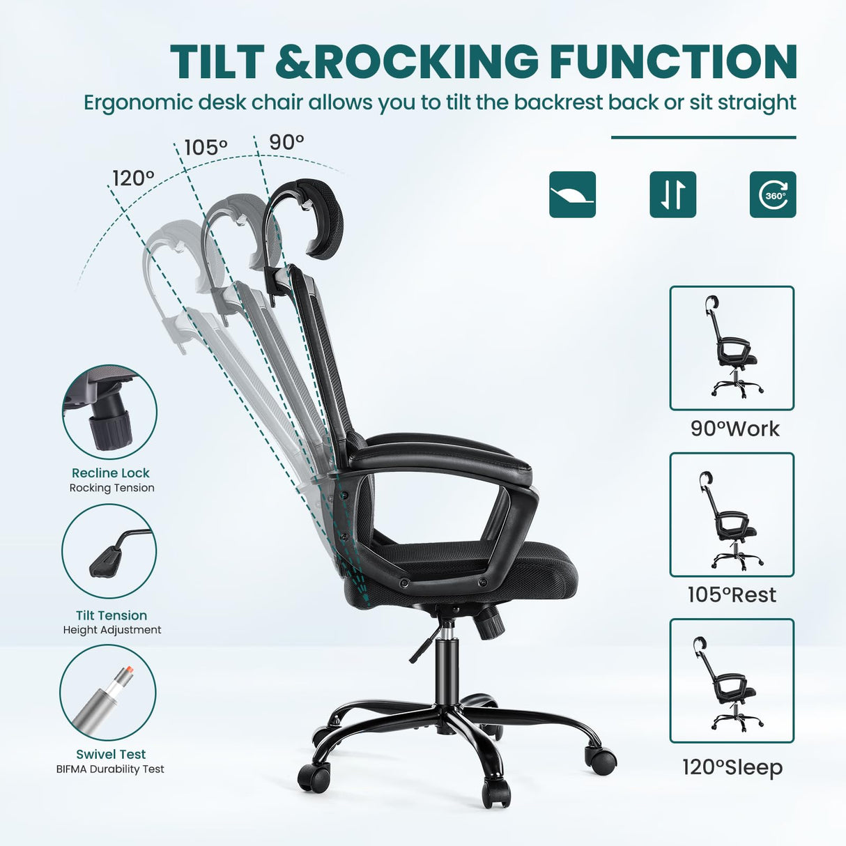 Office Desk Computer Chair, Ergonomic High Back Comfy Swivel Gaming Home Mesh