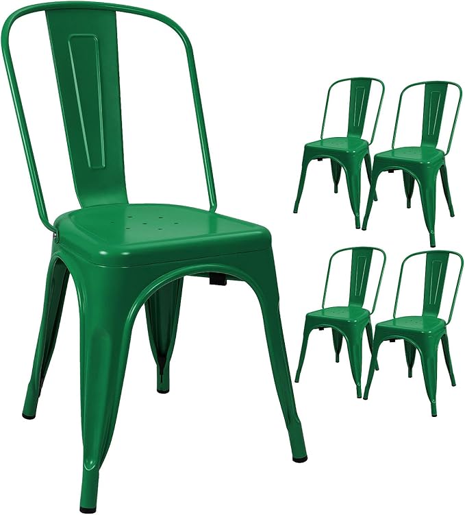 Metal Indoor-Outdoor Chairs Distressed Style Kitchen Dining Chairs Stackable Side