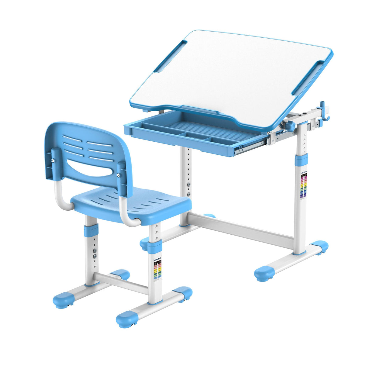 Desk and Chair Set, Height Adjustable Sturdy, Girl Desk, Kids Art Desk, Kids Study Desk and Chair Set for Boys, Home School, Drafting Desk, Ergonomic Childrens Storage Drawer Blue