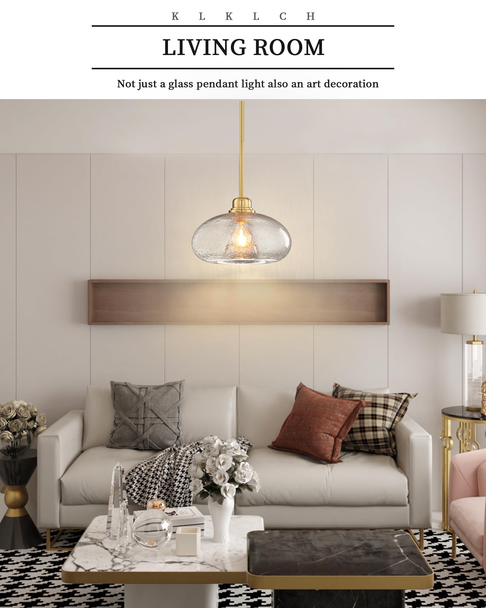 11" Large Pendant Lights - 2 Pack Modern Gold & Grey Glass Chandelier