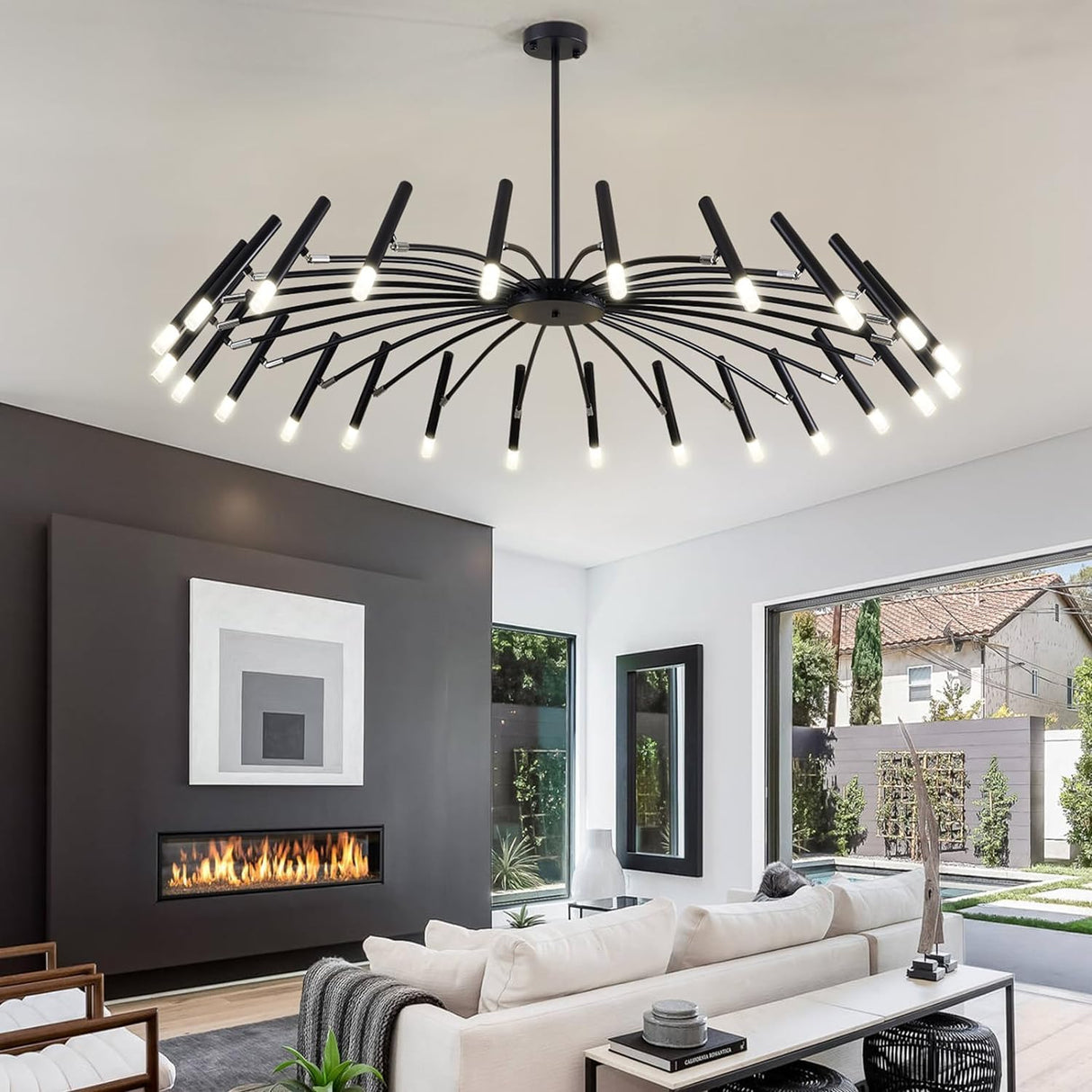 Black Modern Chandelier Large Chandelier Lighting Adjustable Ceiling