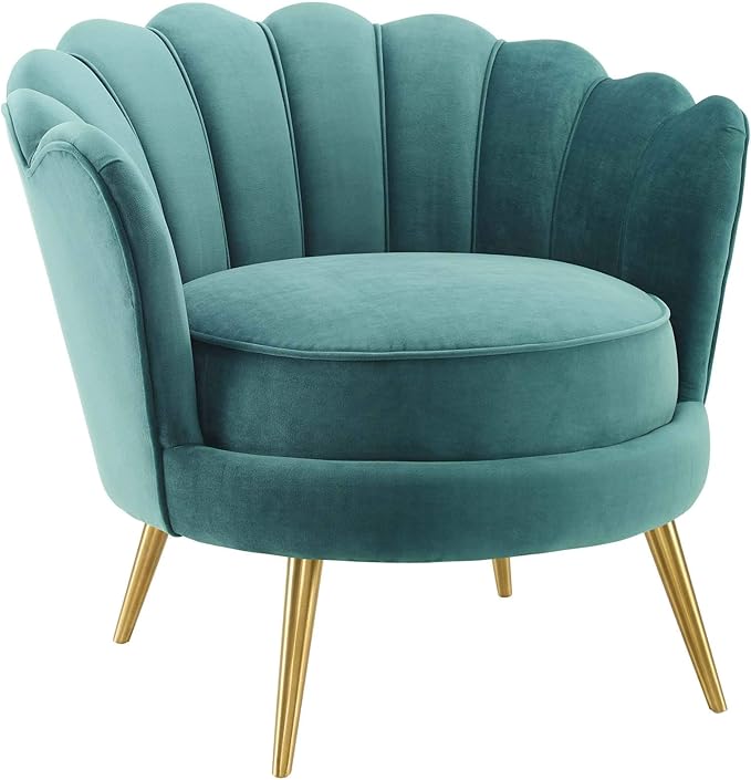 Admire Scalloped Edge Performance Velvet Accent Lounge Arm Chair in Navy