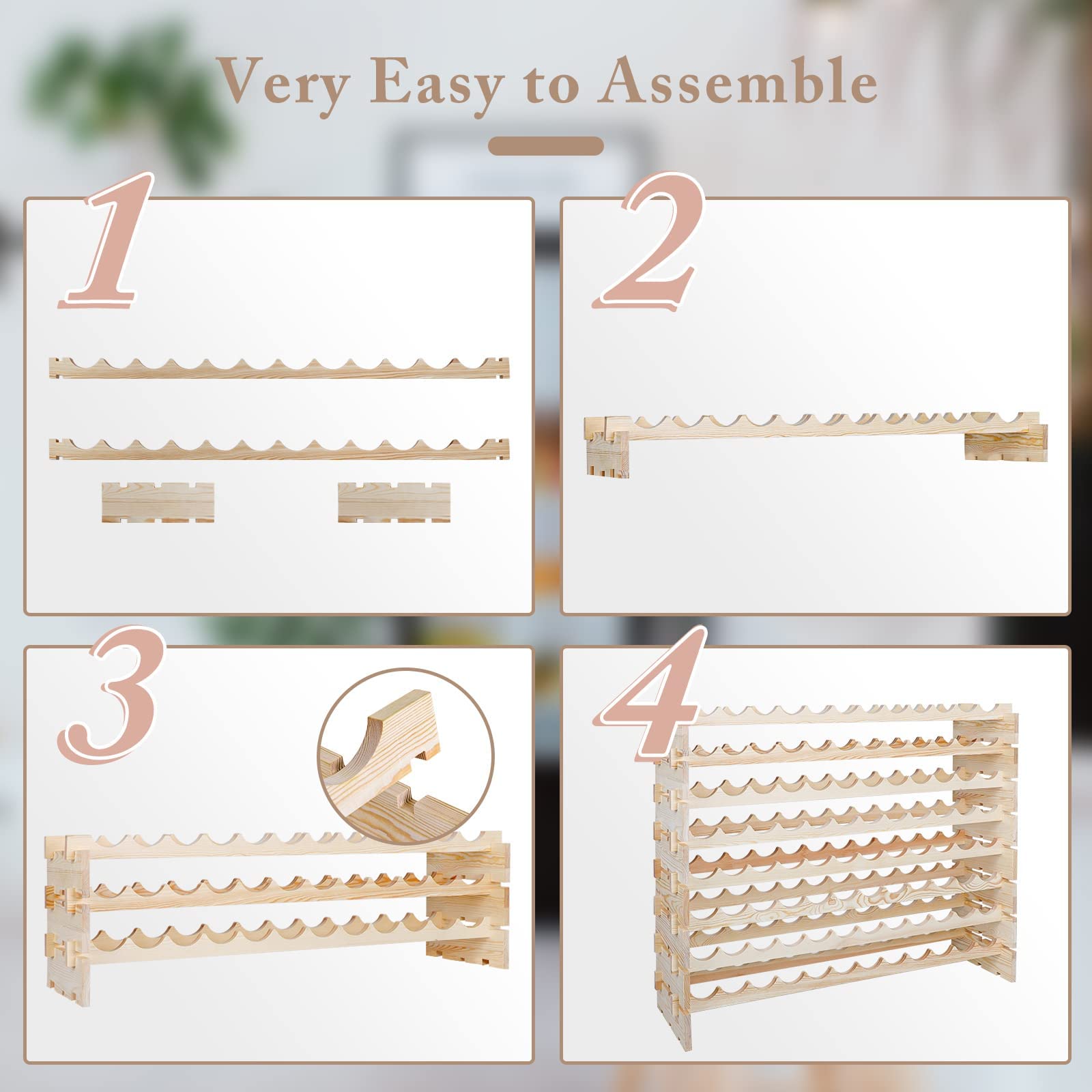 6 Tier Premium Wood Wine Rack Storage Stand 72 Bottles Capacity Stackable Storage