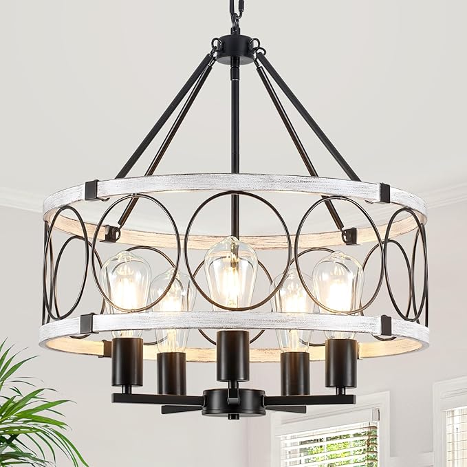 Black Farmhouse Chandelier, Rustic Drum Chandeliers, Dining Room Light Fixtures