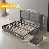 Queen Size Bed Frame with 4 Storage Drawers,LED Queen Size Bed,Wingback Headboard,