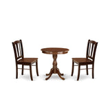 Eden 3 Piece Dinette Set for Small Spaces Contains a Round Table with Pedestal and 2 Dining Room Chairs