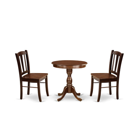 Eden 3 Piece Dinette Set for Small Spaces Contains a Round Table with Pedestal and 2 Dining Room Chairs