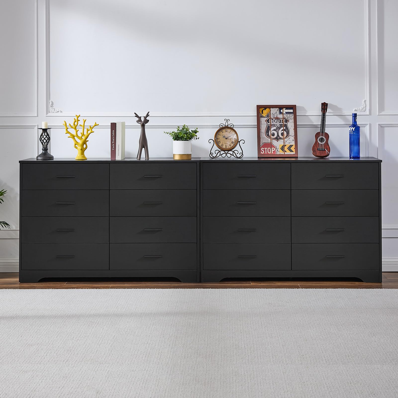 Black Dresser for Bedroom Wooden, 8 Drawer Dressers