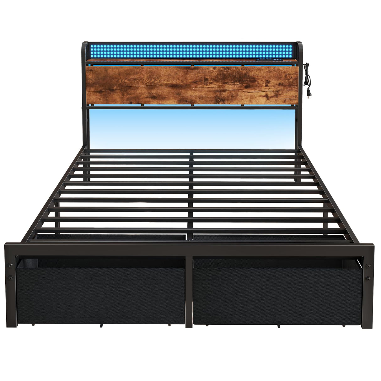 Queen Bed Frame with Storage Drawers and LED Lights