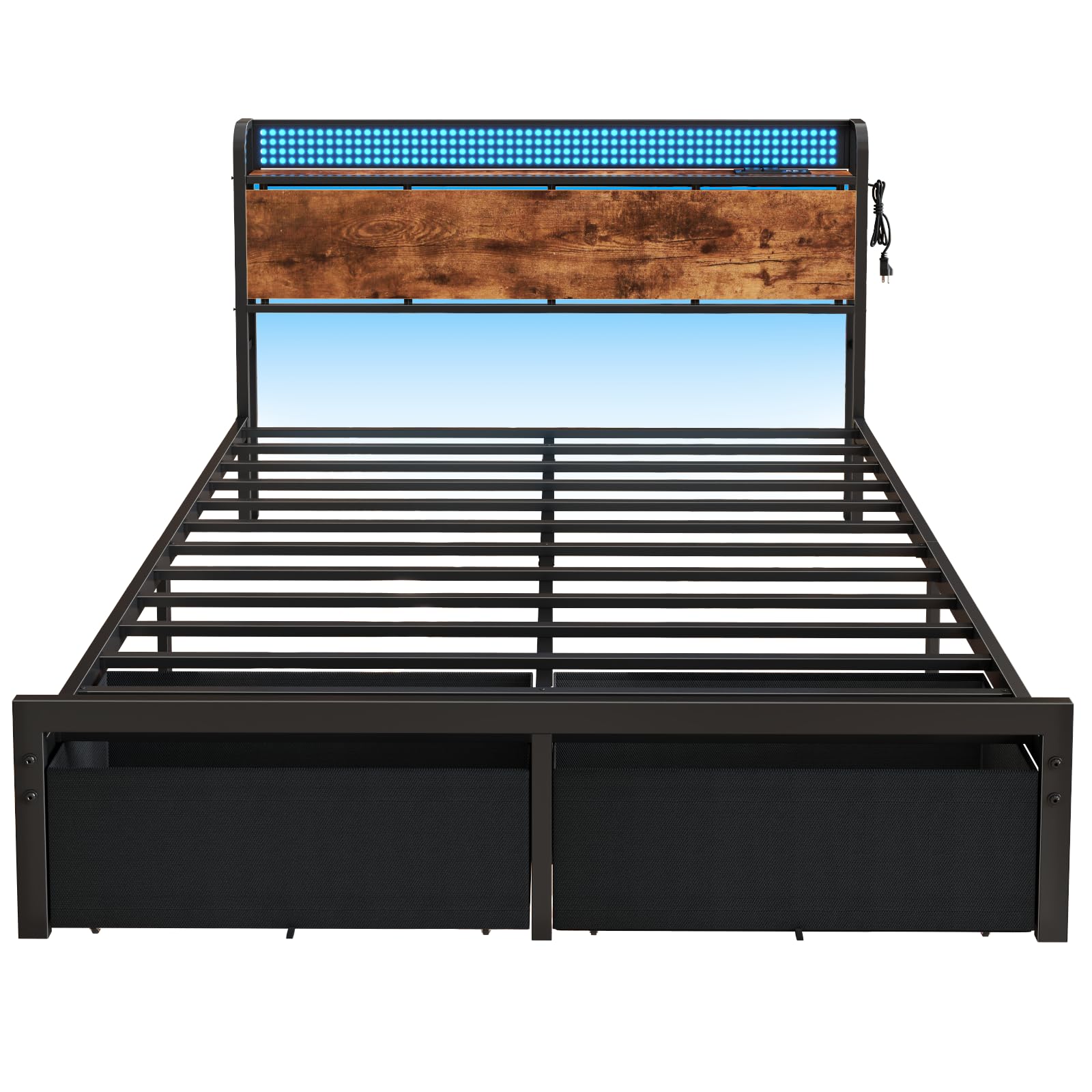 Queen Bed Frame with Storage Drawers and LED Lights