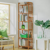 Tall 6 Tier Bookshelf, Bamboo Multifunction Free-Standing Narrow Storage Bookcase Display Shelf in Living Romm Home Office, Natural