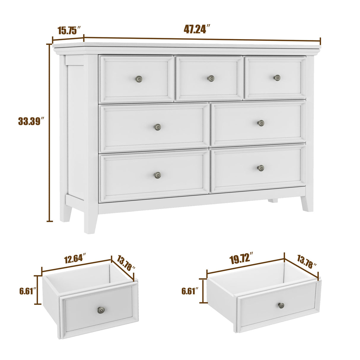 BLANKSPACE White 7 Drawer Dresser, Modern Dresser for Bedroom, Wood Drawer Organizer with Metal Knobs, Large Capacity Wood Cabinet for Bedroom, Hallway