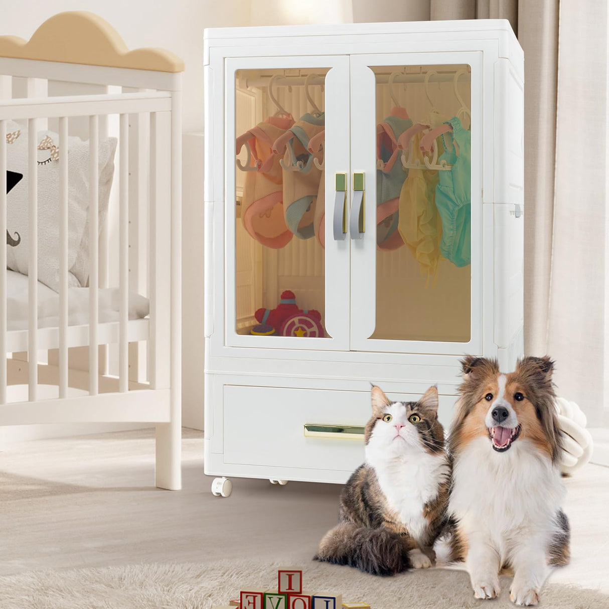 Pet Storage Wardrobe with Wheels & Hanging Rods
