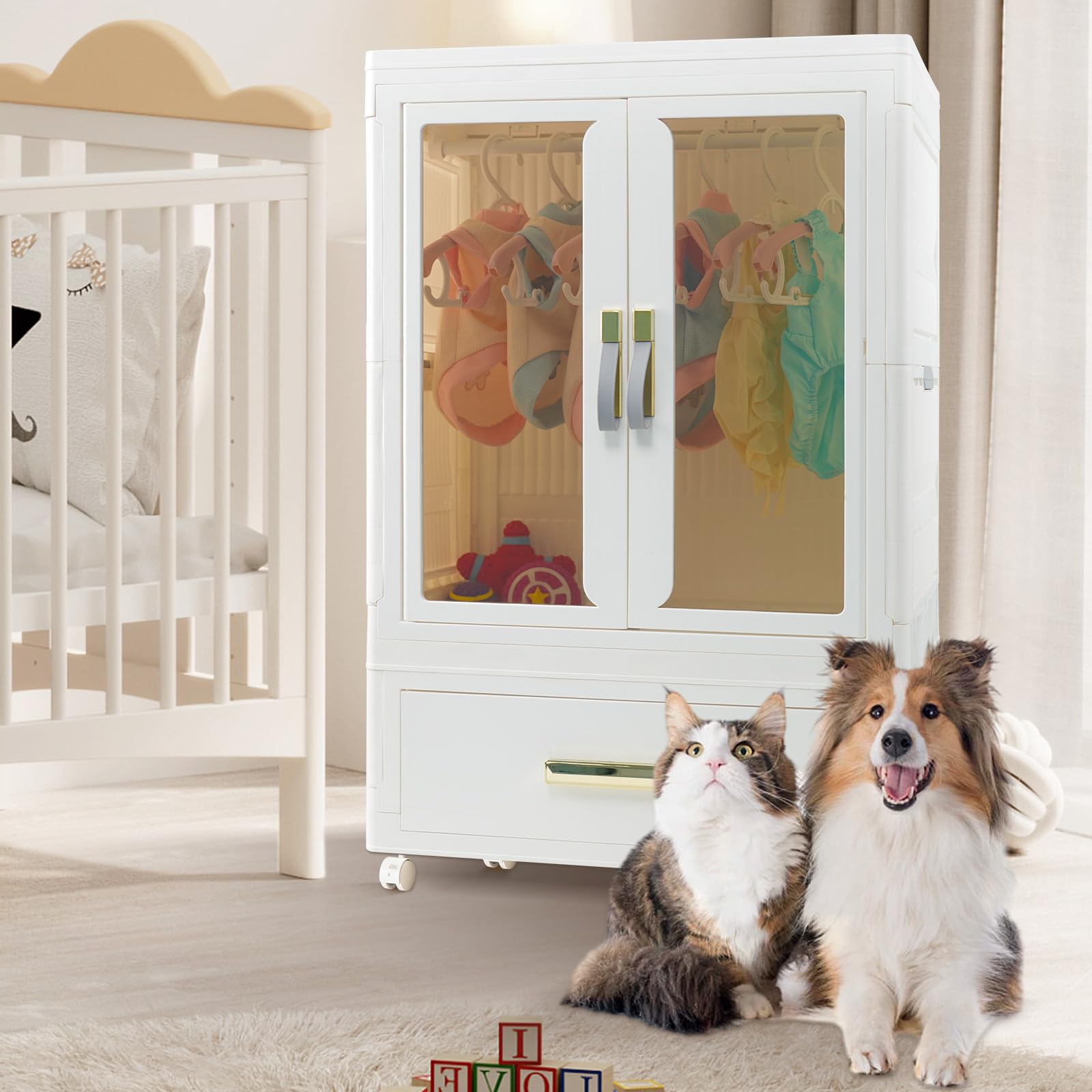 Pet Storage Wardrobe with Wheels & Hanging Rods