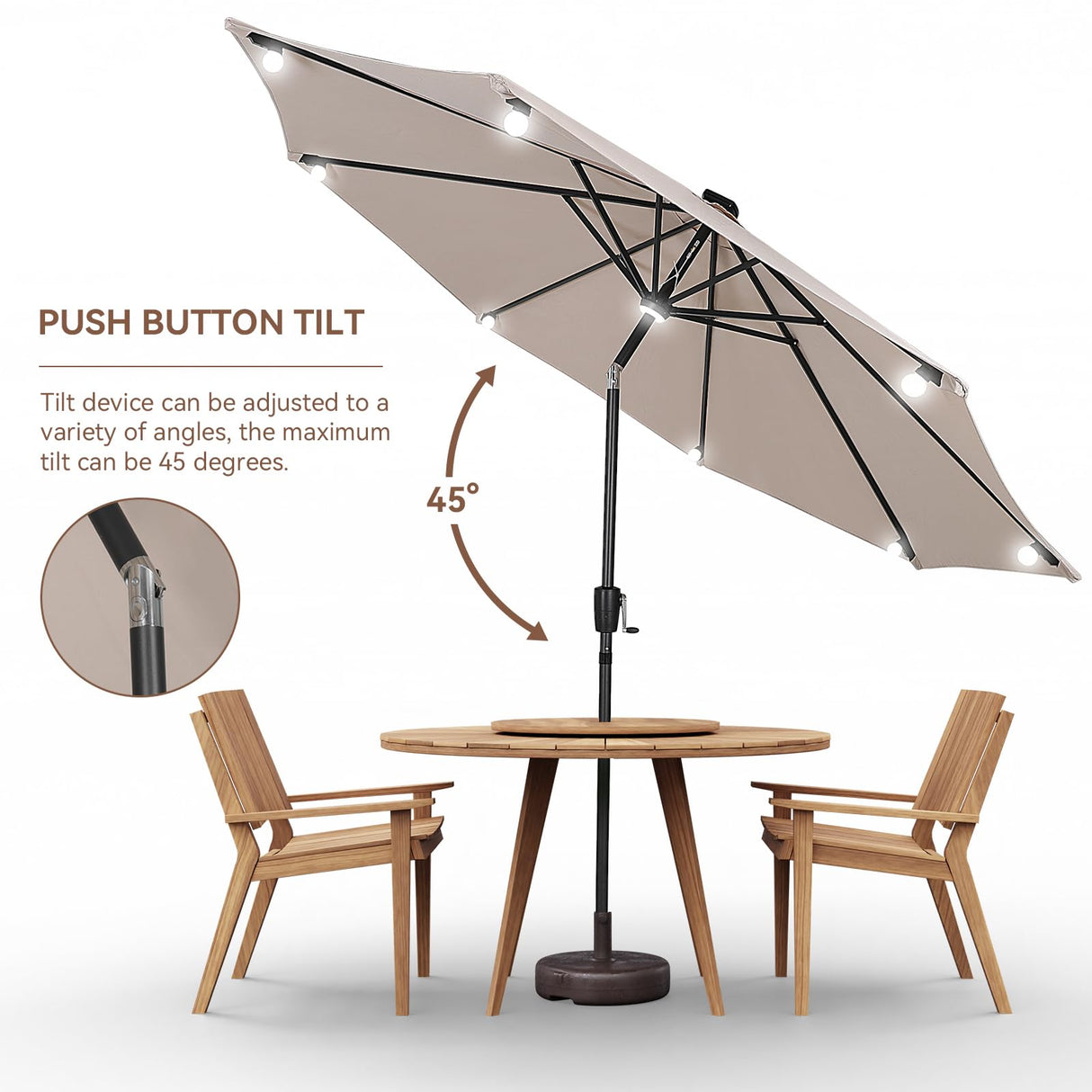 9.5‘ Outdoor Patio Umbrella, Solar LED Bulb Lighted Patio Umbrella with 8 Ribs