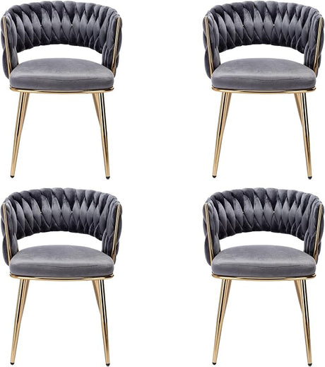 Woven Dining Chairs Set of 4, Velvet Upholstered Dining Room Chairs