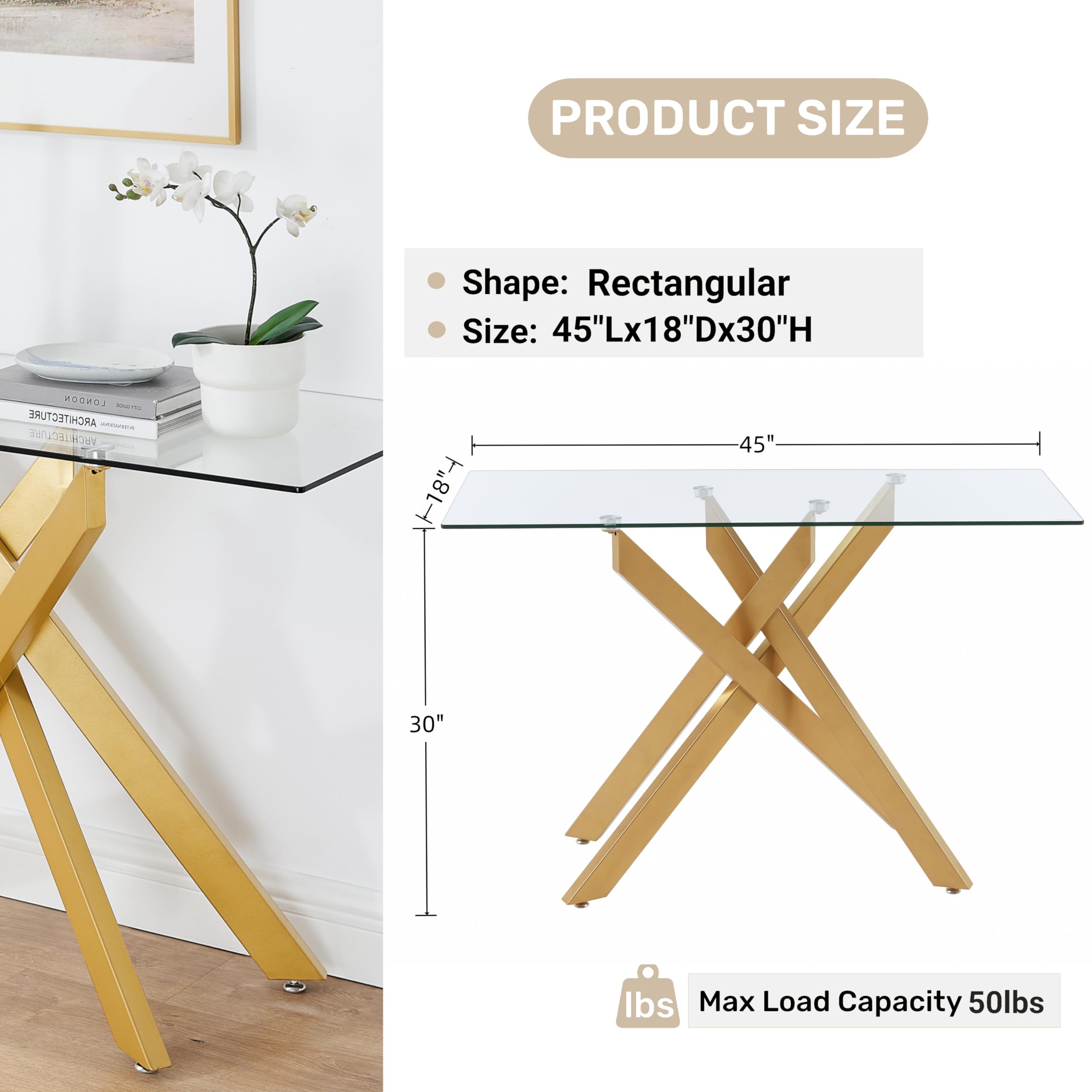 Modern Style Console Table Narrow Sofa Table with Tempered Glass Top