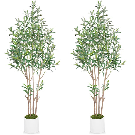 2 Artificial Olive Trees, 4.93ft Tall, Indoor Artificial Plants for Home Decoration