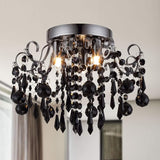 Small Crystal Chandelier Flush Mount Ceiling Light 3 Lights Modern Chrome Iron Raindrop