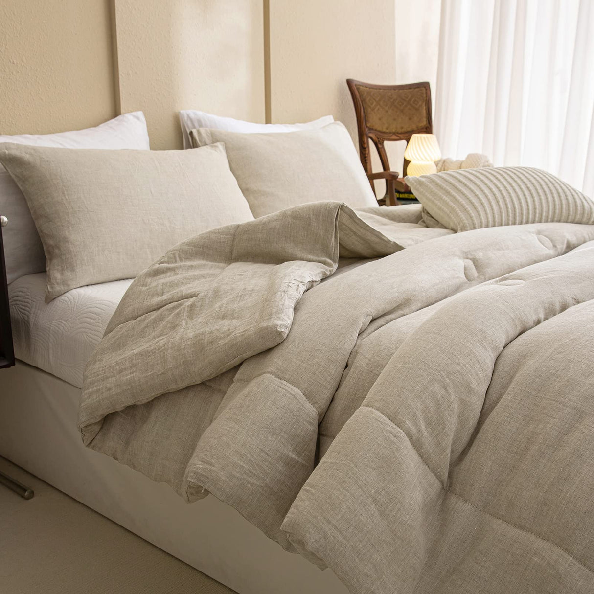 100% Linen Comforter Set Queen Natural French Flax Linen Bedding Comforter Set Soft
