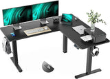 L Shaped Computer Desk with Power Outlet & LED Strip, Reversible Corner Desk