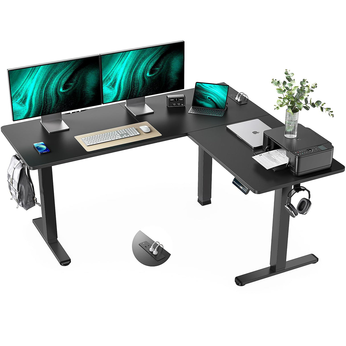 Standing Desk Adjustable Height with 4-in 1 Electical Outlet, L Shaped Electric Standing