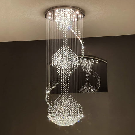 Foyer Chandeliers for High Ceilings, Large Staircase Modern High Ceiling Crystal Chandeliers,