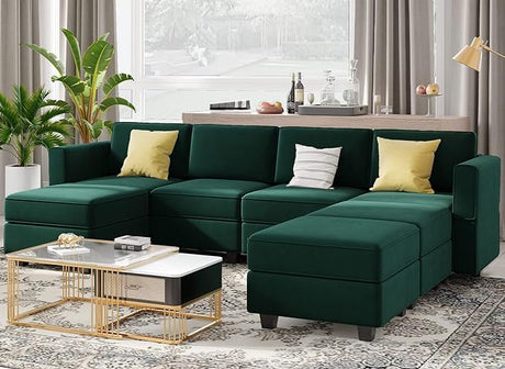 Modular Sectional Sofa U Shaped Sectional Couch with Reversible Chaises Velvet