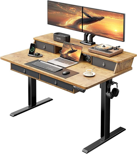 Standing Desk with Drawers, 55 x 30 Inches Height Adjustable Desk with Storage