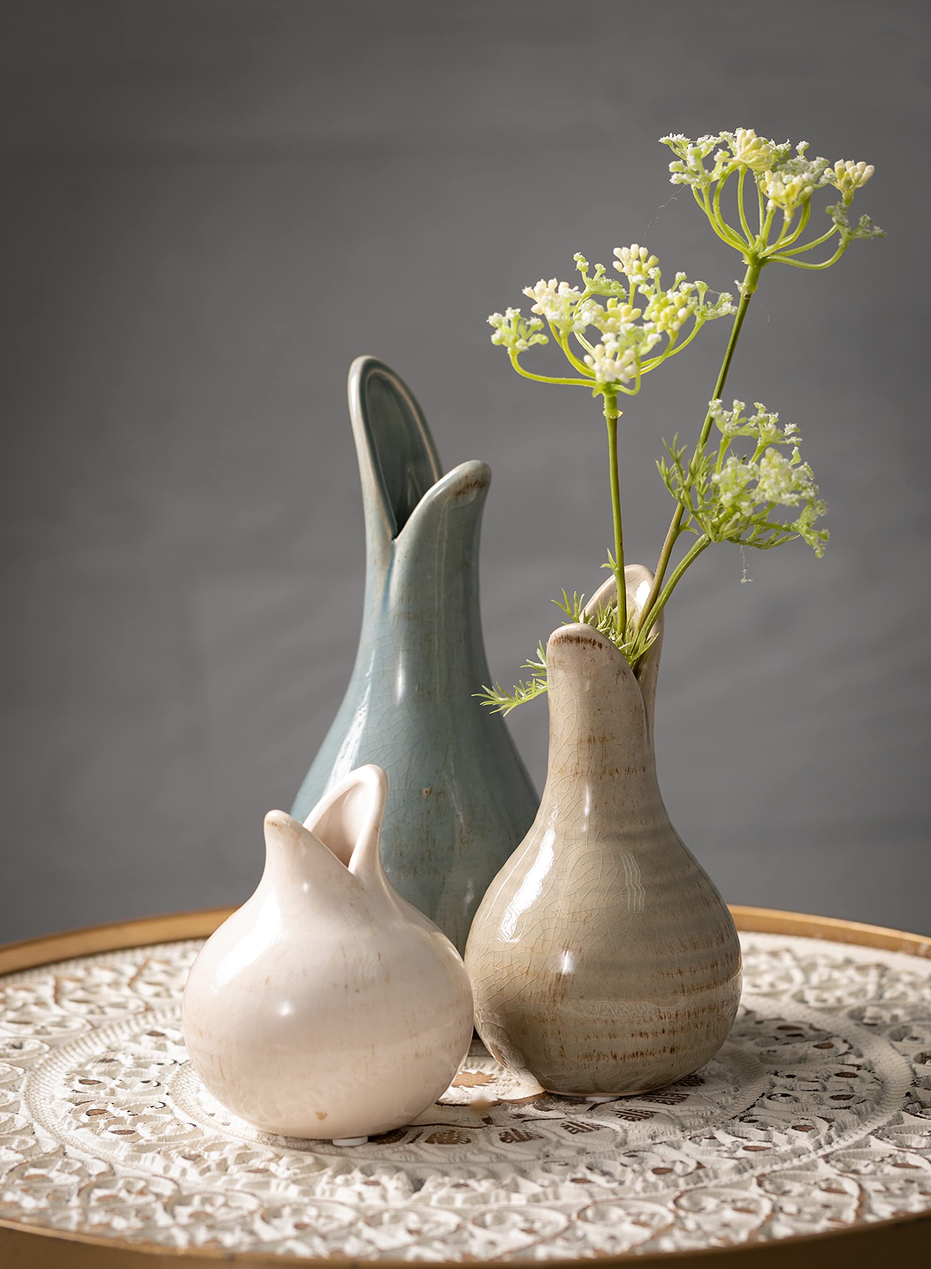 Ceramic Vase Set - 3 Small Bud Vases, Rustic Home Décor, Modern Farmhouse