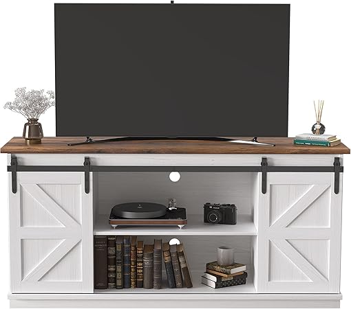 TV Stand for 65 Inch TV, Entertainment Center with Storage Cabinets and Sliding Barn