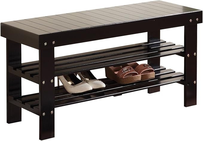 18" H Rectangular Armless Black Bench with Shoe Rack