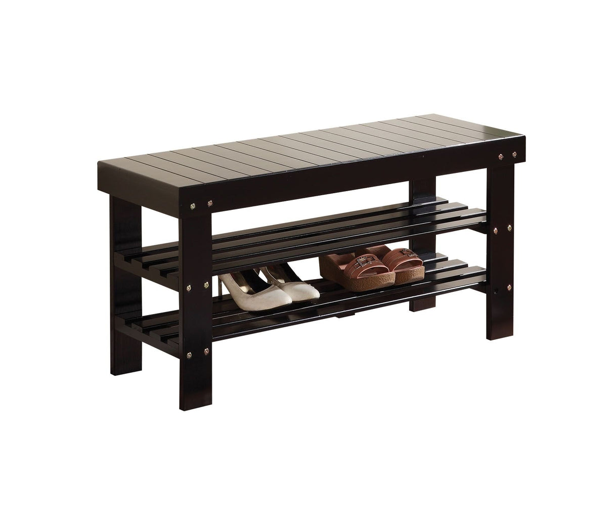 18" H Rectangular Armless Black Bench with Shoe Rack