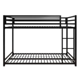 Metal Bunk Bed Frame for Kids, With Built-in Ladder, High Guardrail and Metal Slats, Floor Bed Bottom Bunk, No Boxspring Required, For Small Spaces, Full-Over-Full, Black