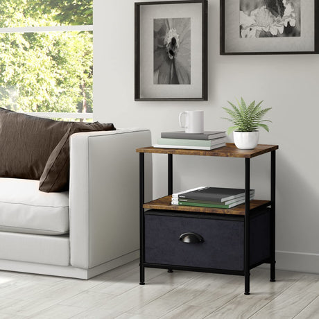 Nightstand 1-Drawer Shelf Storage - Bedside Furniture & End Table Chest Dresser with Steel Frame