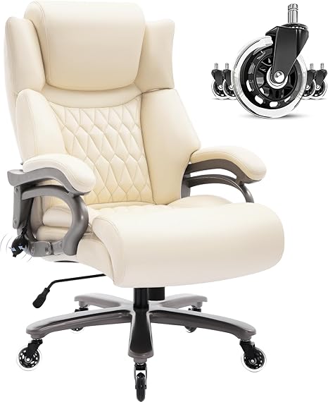 Big and Tall 400lbs Office Chair- Adjustable Lumbar Support Quiet Rubber Wheels Heavy