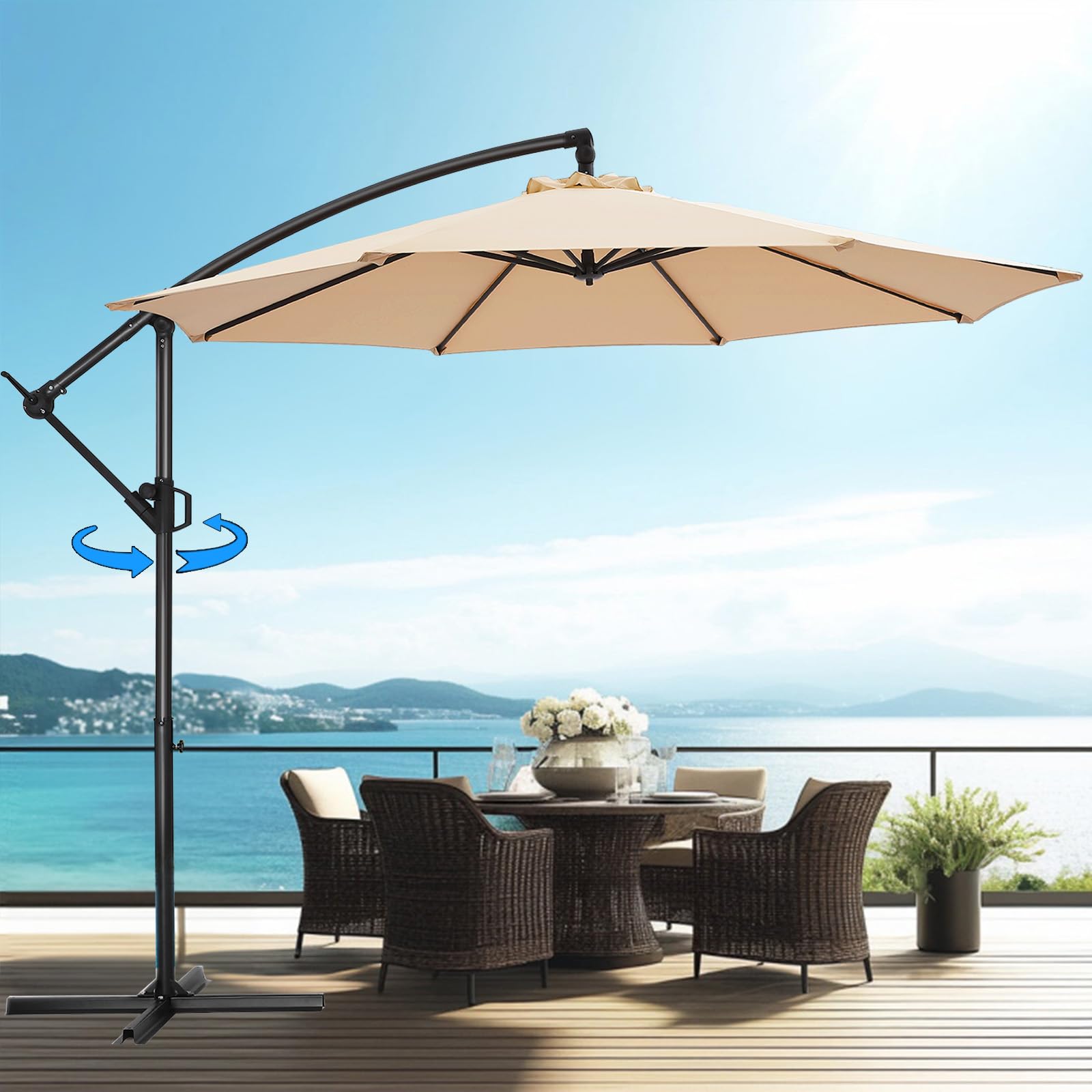 10ft Offset Patio Umbrella - 360° Rotation Hanging Cantilever Outdoor Patio Umbrella