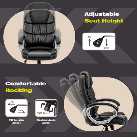 VICTONE Big and Tall Office Chair Ergonomic Desk Chair High Back Executive Computer Chair Adjustable Swivel PU Leather Task Chair with Padded Armrests and Lumbar Support (Black)