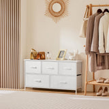 Dresser for Bedroom, Tall Dresser with 5 Drawers, Storage Tower with Fabric Bins,